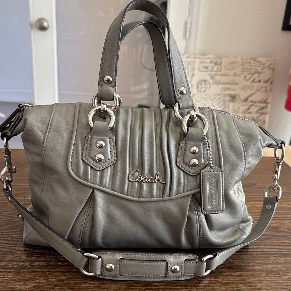 Coach Ashley Gathered Gray Leather Satchel EUC